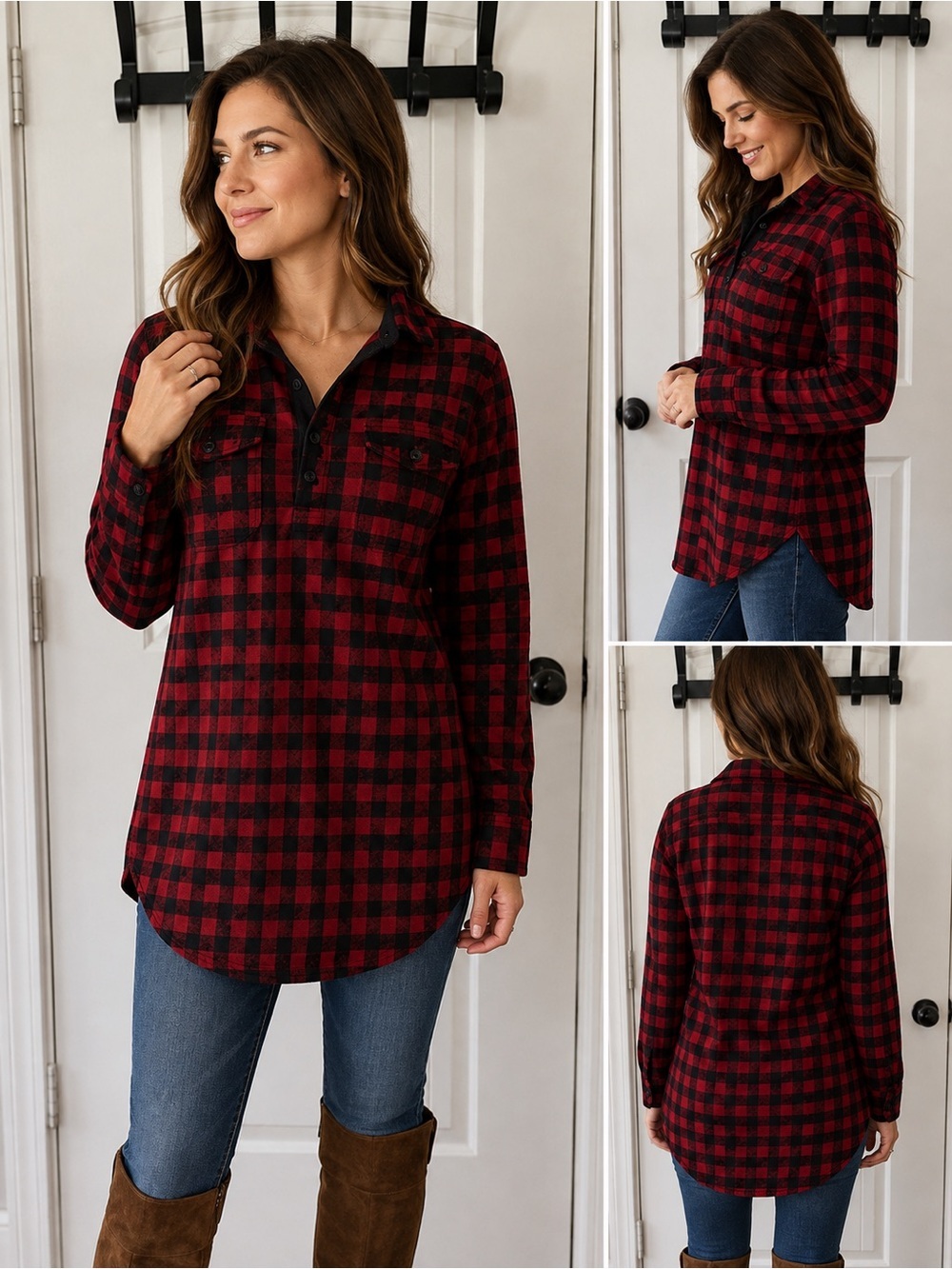Polo Ralph Lauren Women’s M Buffalo Plaid Flannel Tunic Shirt Red Black